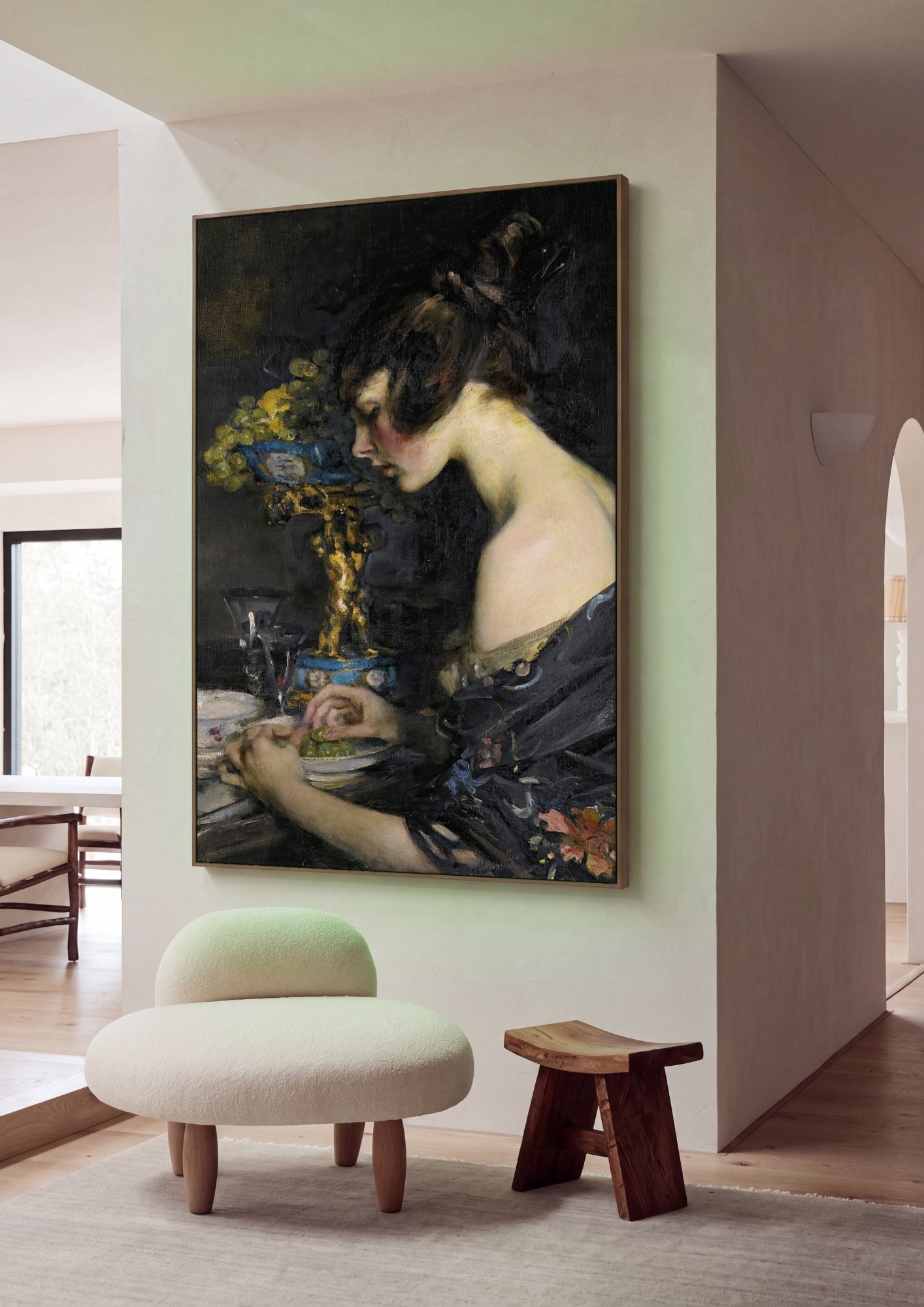 Quadro Decorativo A Mulher das Uvas - James Jebusa Shannon em ambiente decorado