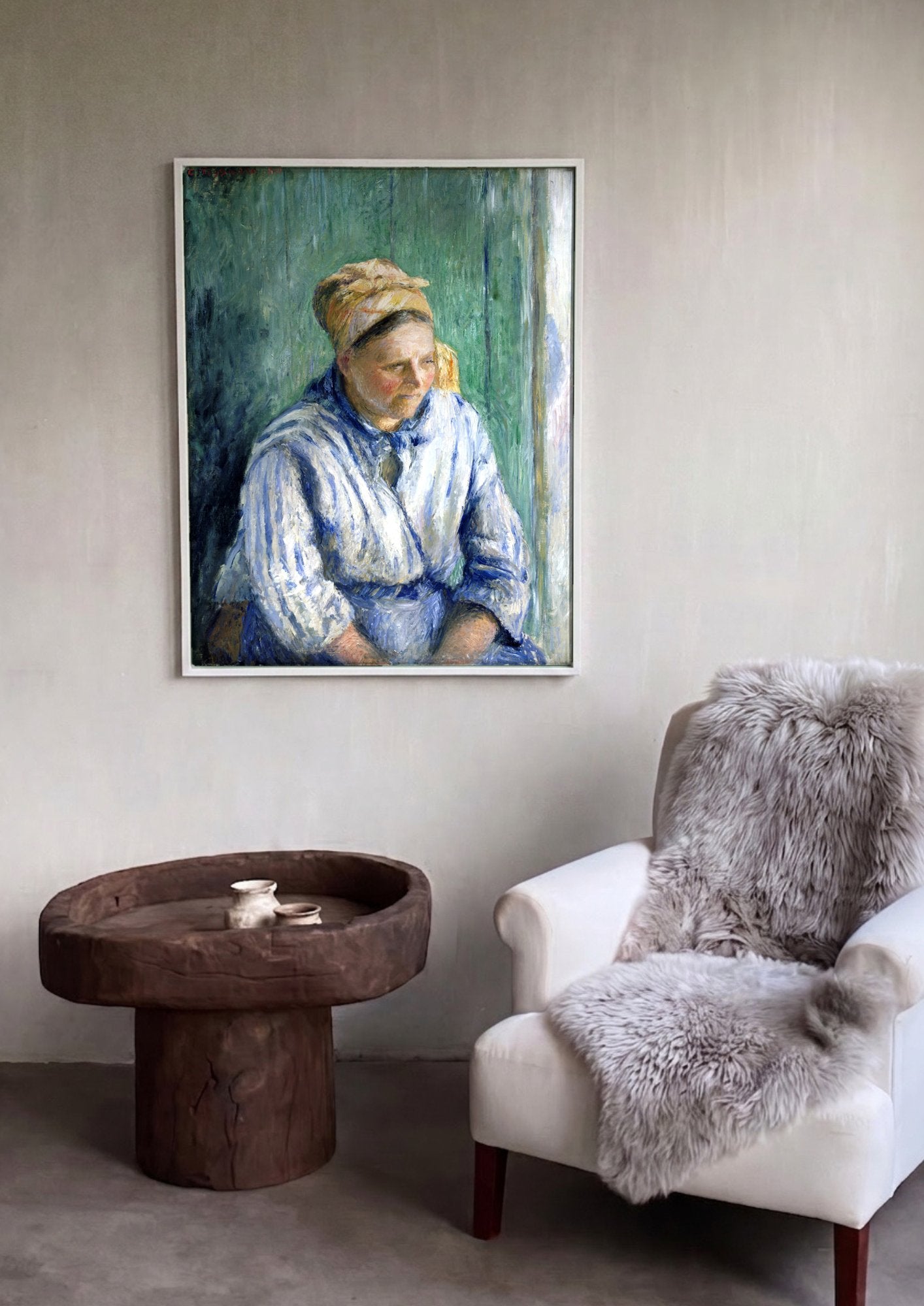 Quadro Decorativo Camponesa Sentada - Camille Pissarro em ambiente decorado