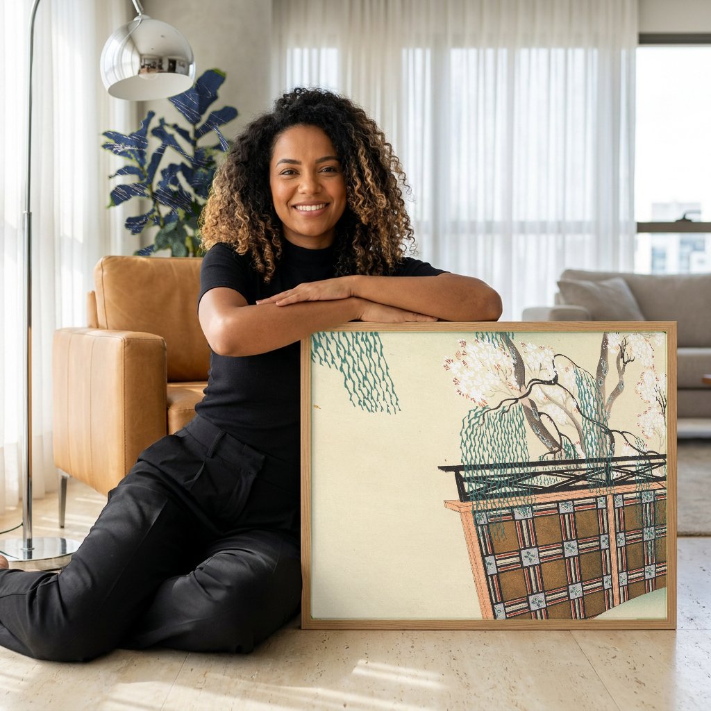 Quadro Decorativo Jardins Japoneses - Kamisaka Sekka com modelo em ambiente