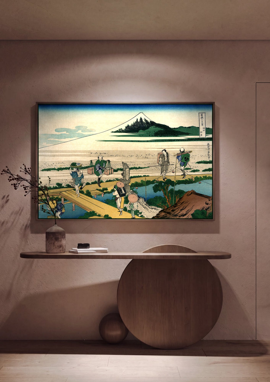 Quadro Decorativo A Travessia de Sagami - Katsushika Hokusai em ambiente decorado