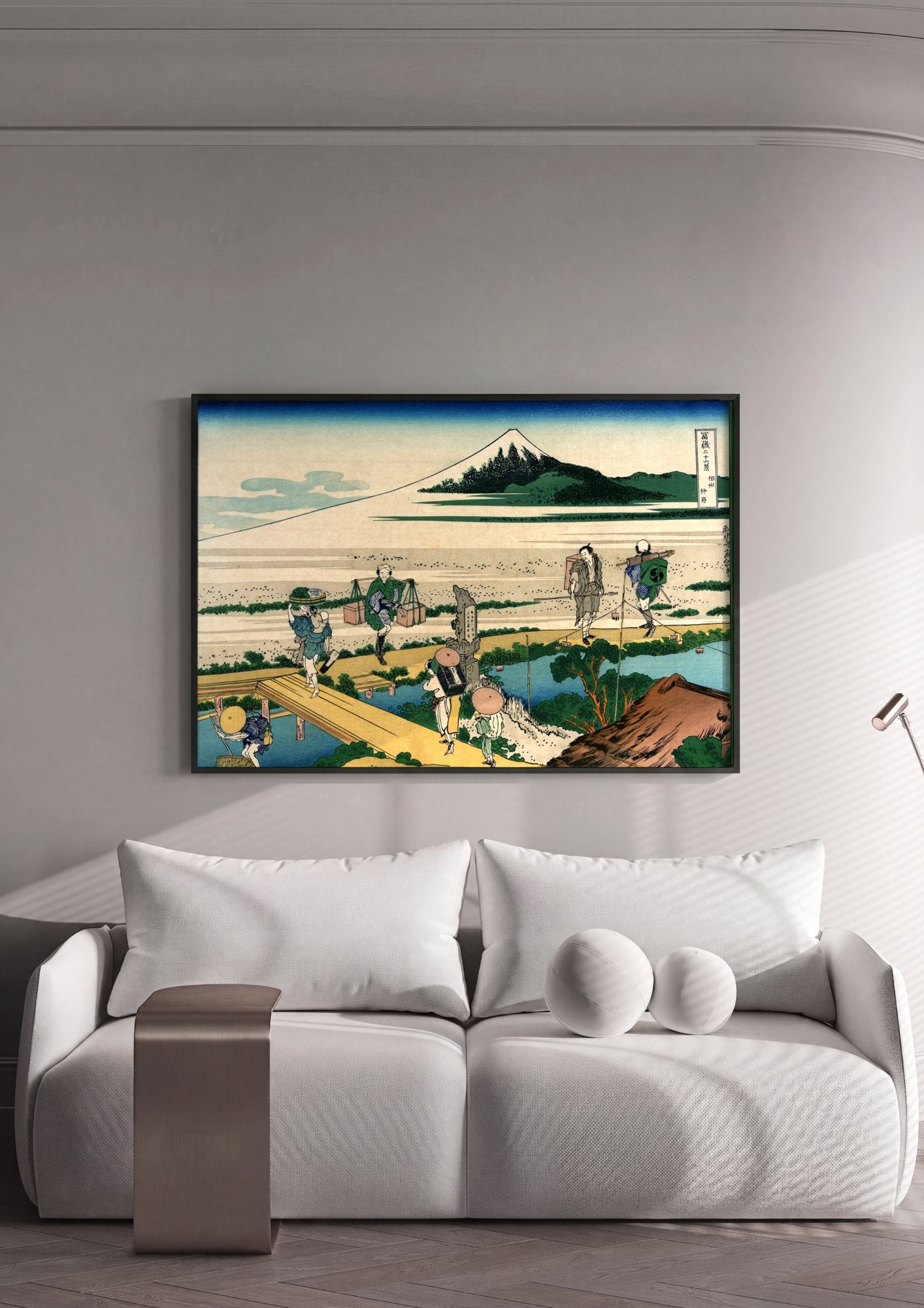 Quadro Decorativo A Travessia de Sagami - Katsushika Hokusai em ambiente decorado