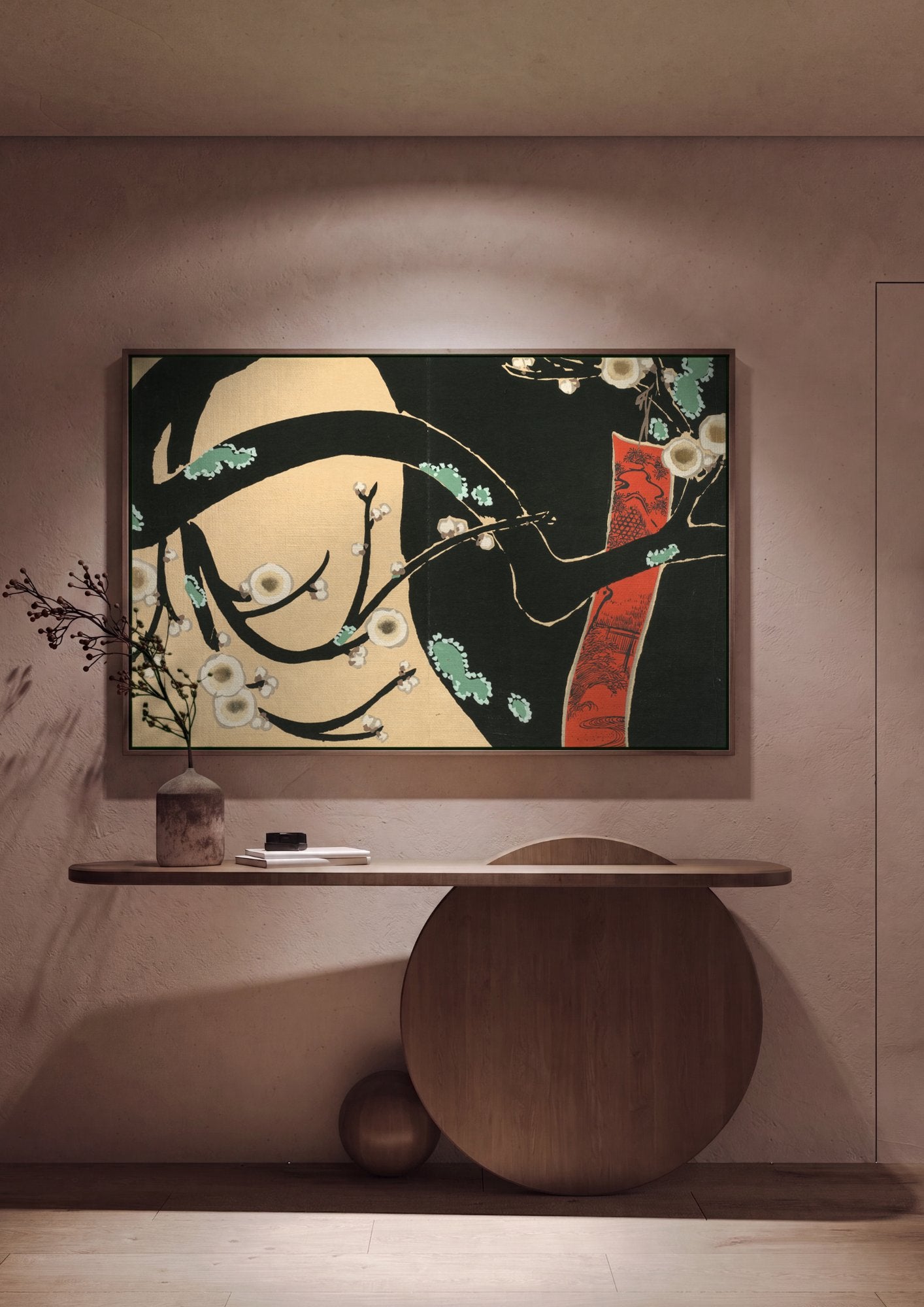 Quadro Decorativo Ameixeira em Flor - Kamisaka Sekka em ambiente decorado