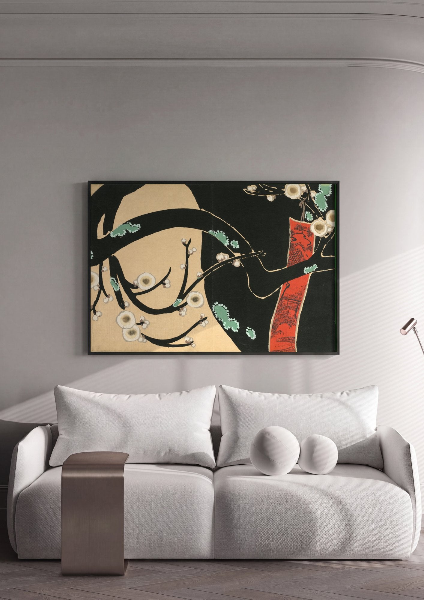 Quadro Decorativo Ameixeira em Flor - Kamisaka Sekka em ambiente decorado