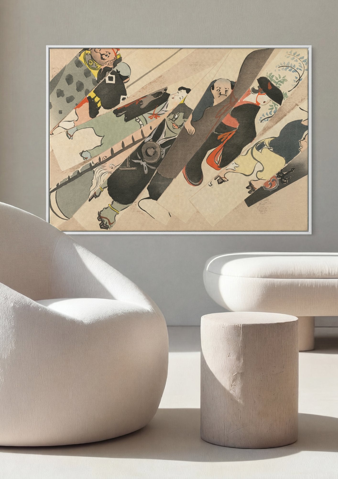 Quadro Decorativo Figuras em Faixas - Kamisaka Sekka em ambiente decorado