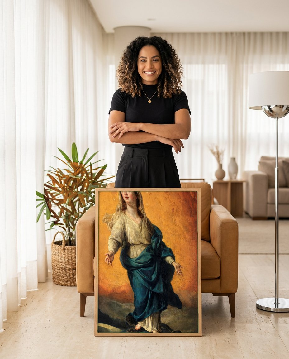 Quadro Decorativo Imaculada Conceição - Anton Raphael Mengs com modelo em ambiente