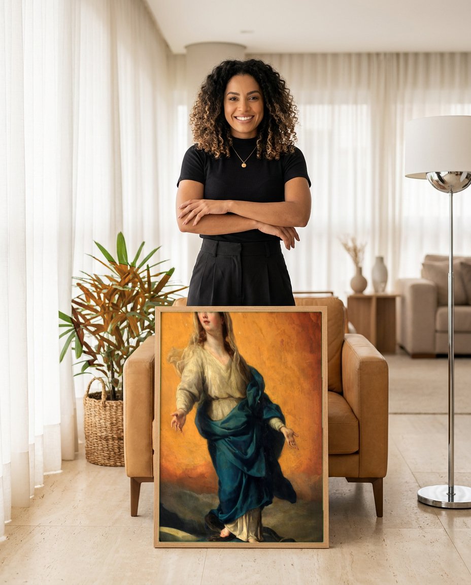 Quadro Decorativo Imaculada Conceição - Anton Raphael Mengs com modelo em ambiente