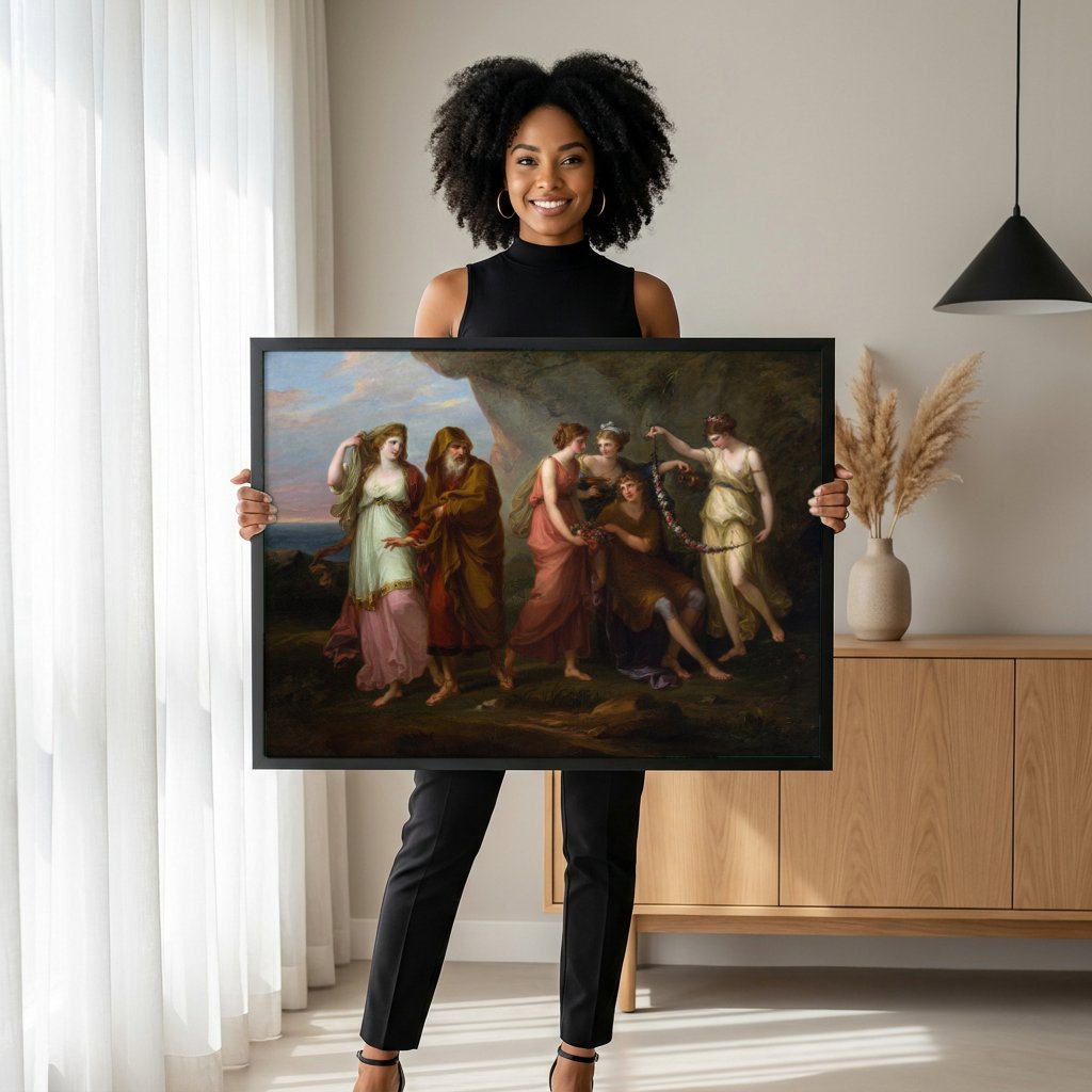 Quadro Decorativo A Poesia e a Música - Angelica Kauffmann com modelo em ambiente