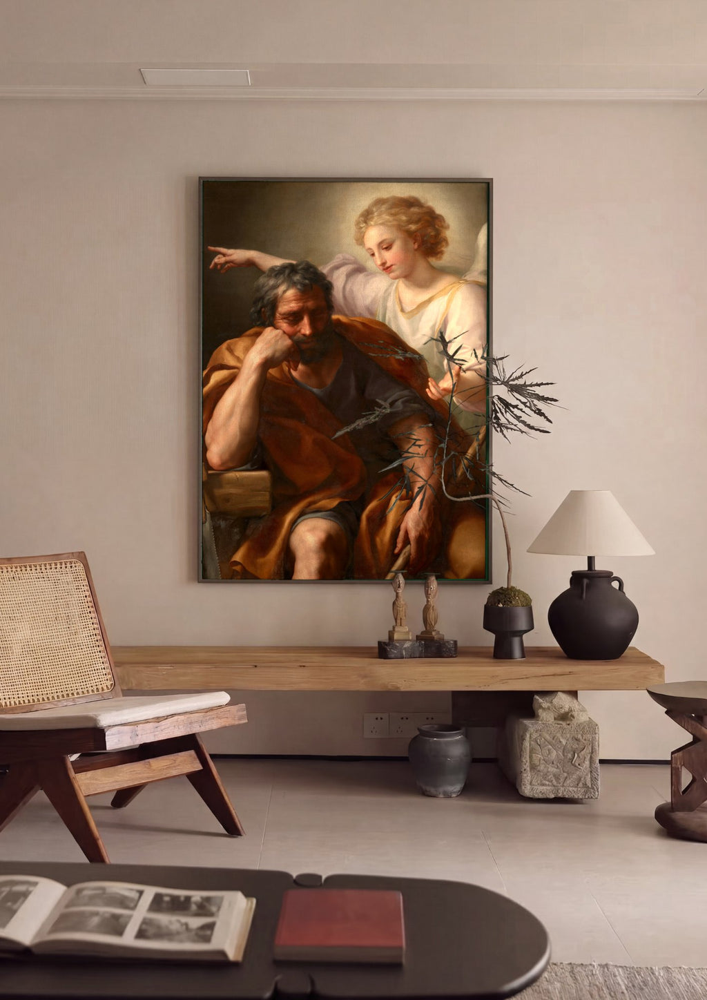 Quadro Decorativo O Sonho de São José - Anton Raphael Mengs em ambiente decorado