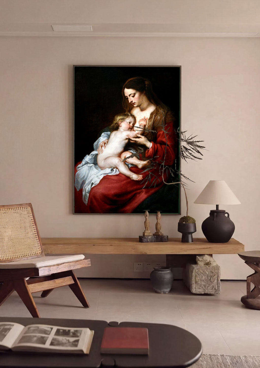 Quadro Decorativo Madona com o Menino - Anthony van Dyck em ambiente decorado