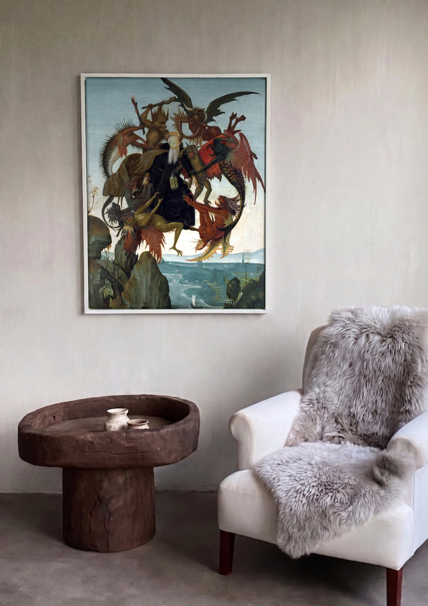 Quadro Decorativo A Tentação de Santo Antão - Michelangelo em ambiente decorado