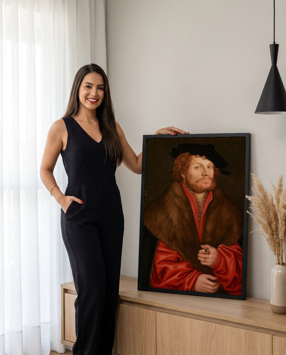 Quadro Decorativo Retrato de Homem - Cranach, o Velho com modelo em ambiente