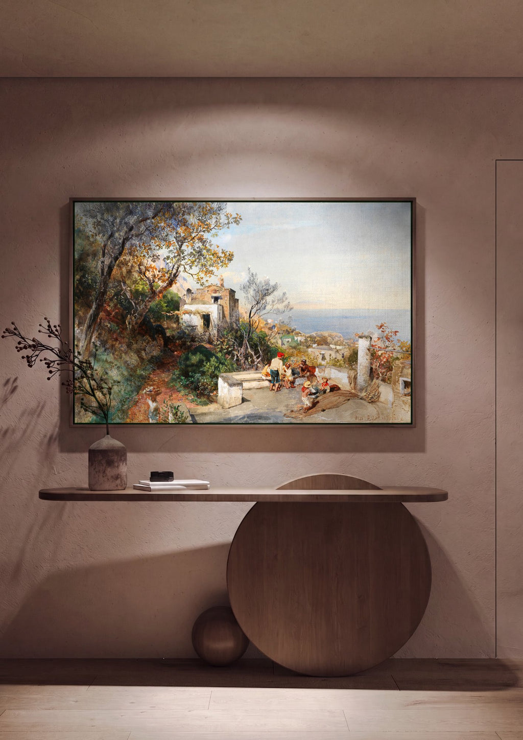 Quadro Decorativo Cena Costeira Italiana - Oswald Achenbach em ambiente decorado