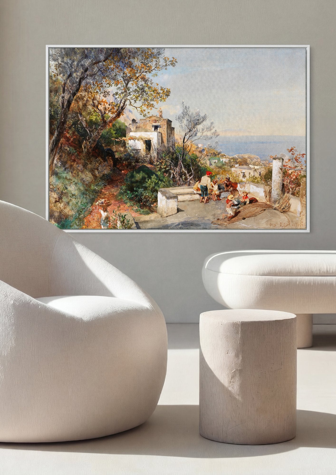 Quadro Decorativo Cena Costeira Italiana - Oswald Achenbach em ambiente decorado