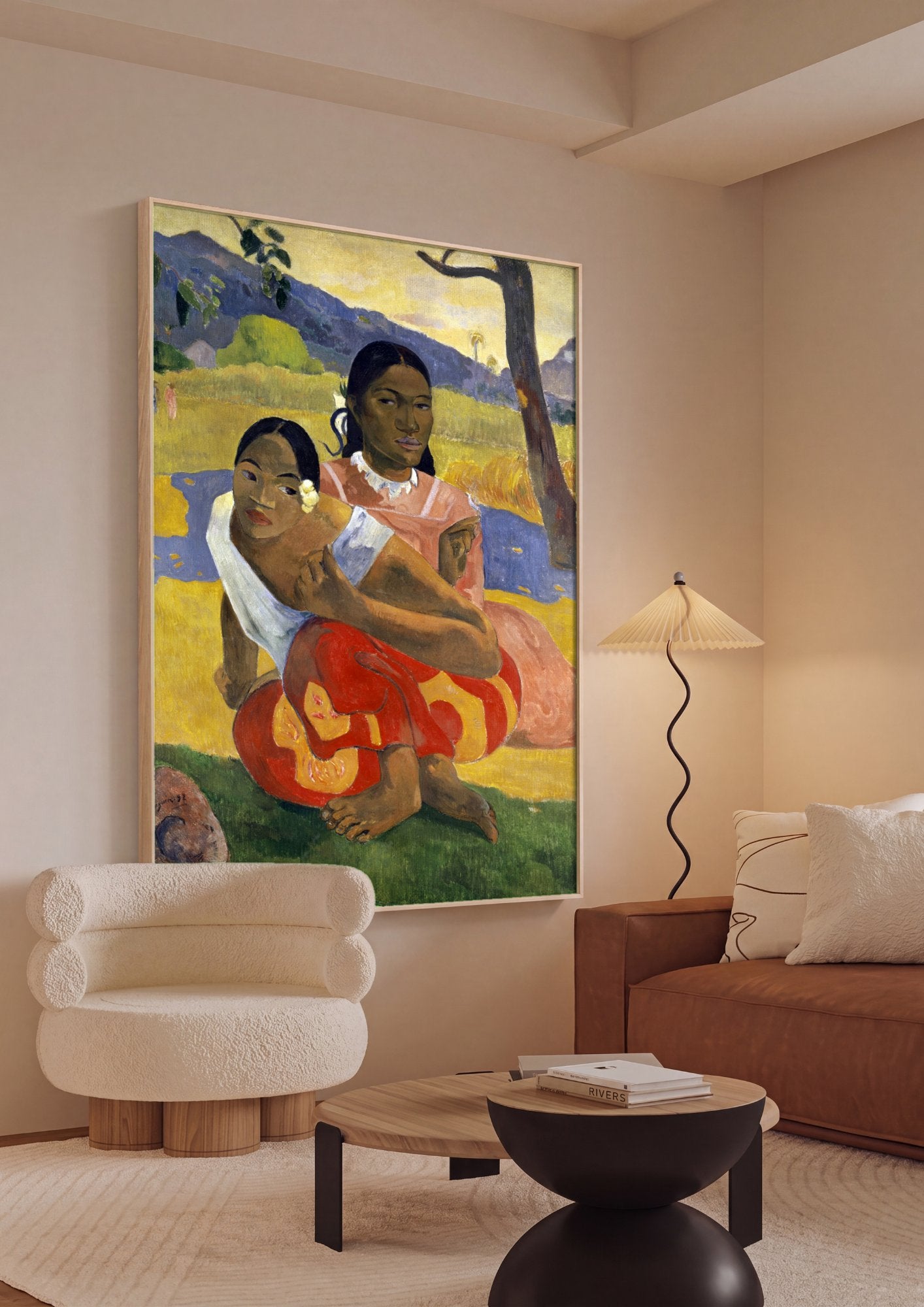 Quadro Decorativo Duas Mulheres Taitianas - Paul Gauguin em ambiente decorado