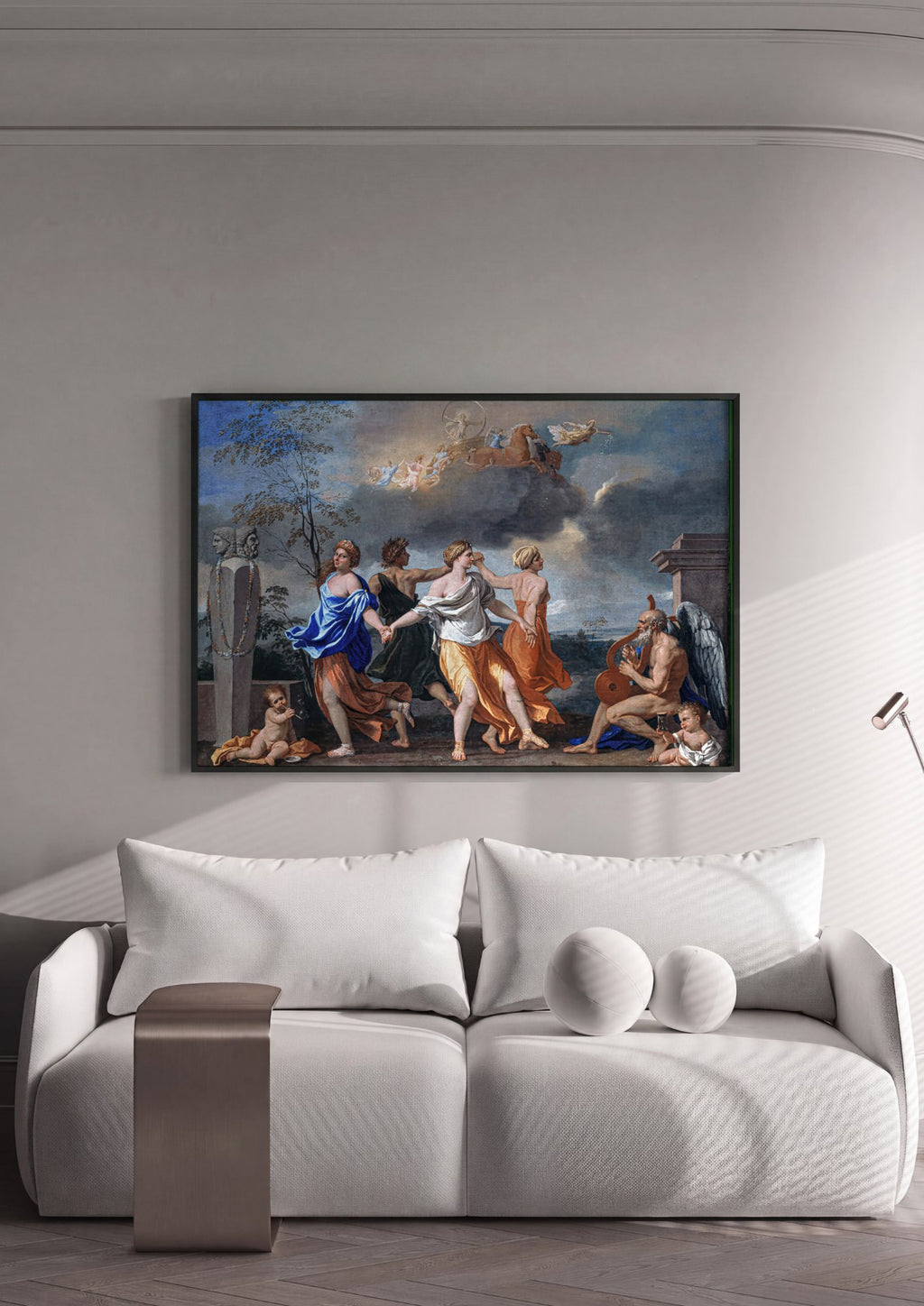 Quadro Decorativo A Dança da Vida Humana - Nicolas Poussin em ambiente decorado