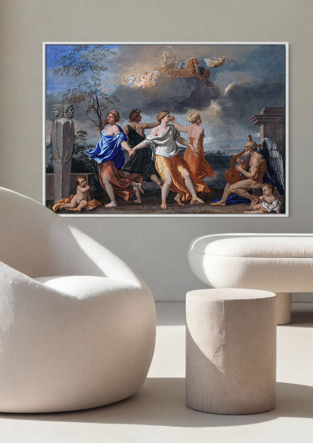 Quadro Decorativo A Dança da Vida Humana - Nicolas Poussin em ambiente decorado