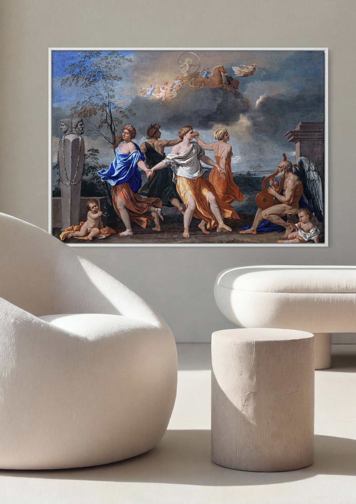 Quadro Decorativo A Dança da Vida Humana - Nicolas Poussin em ambiente decorado