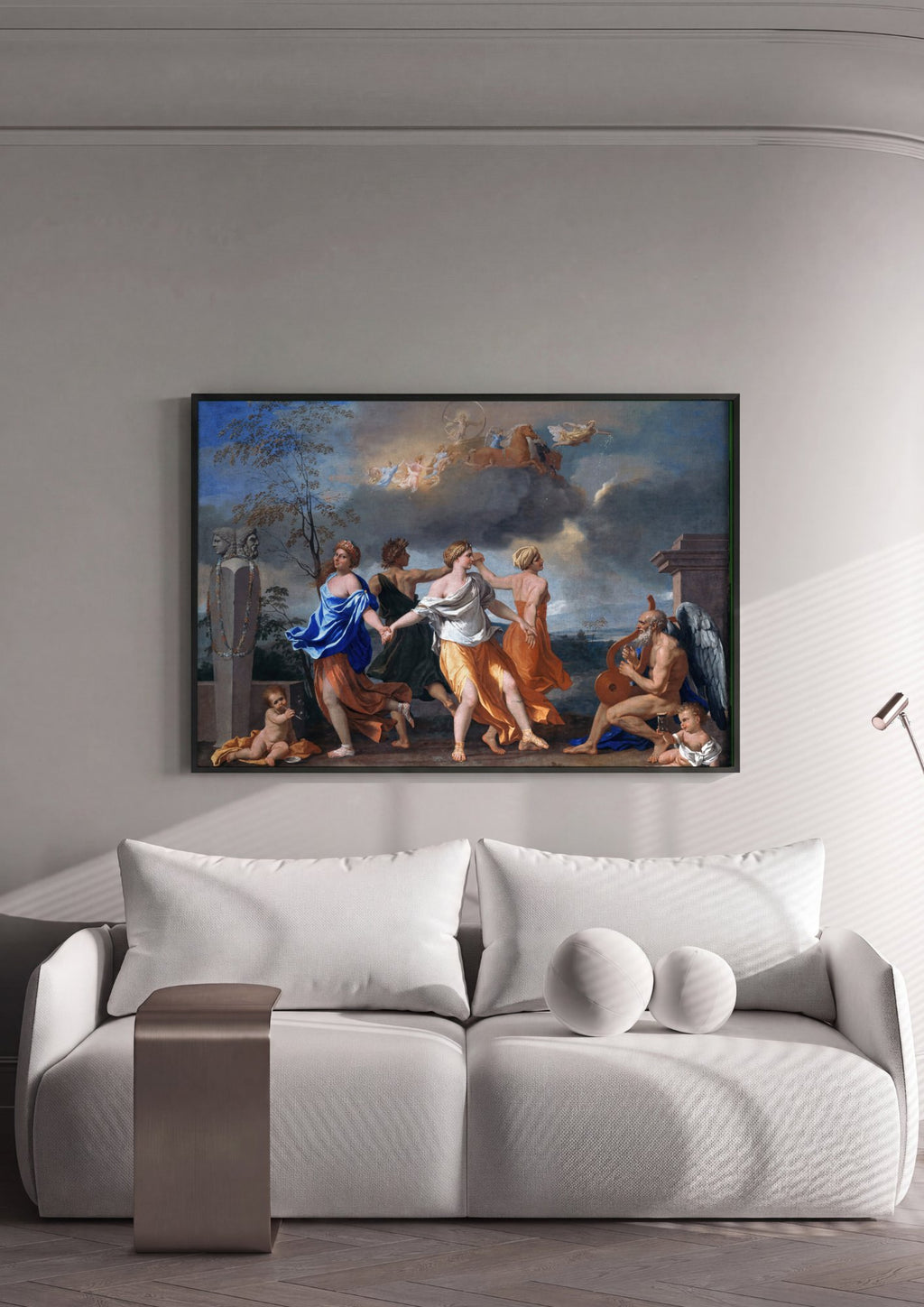 Quadro Decorativo A Dança da Vida Humana - Nicolas Poussin em ambiente decorado