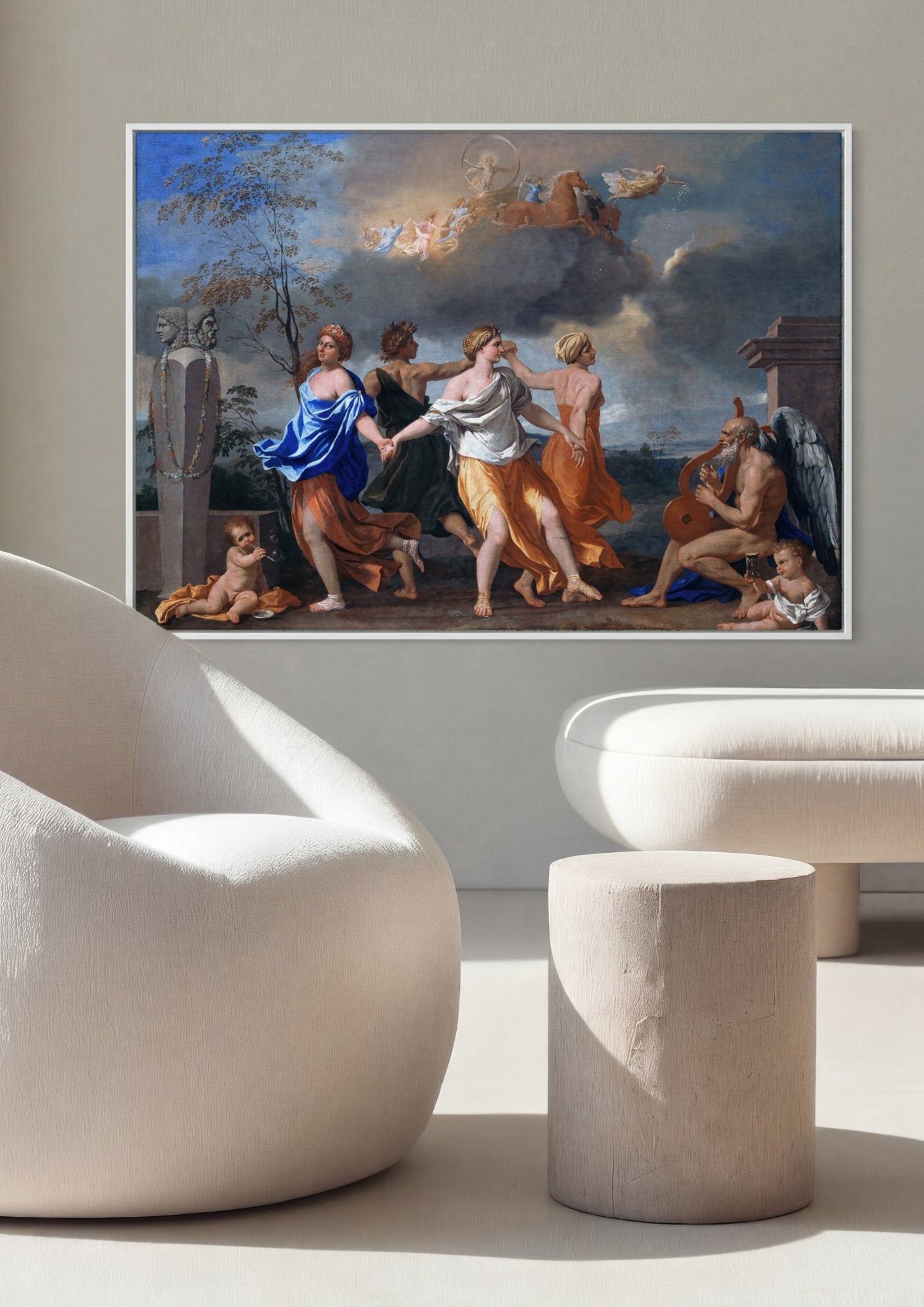 Quadro Decorativo A Dança da Vida Humana - Nicolas Poussin em ambiente decorado