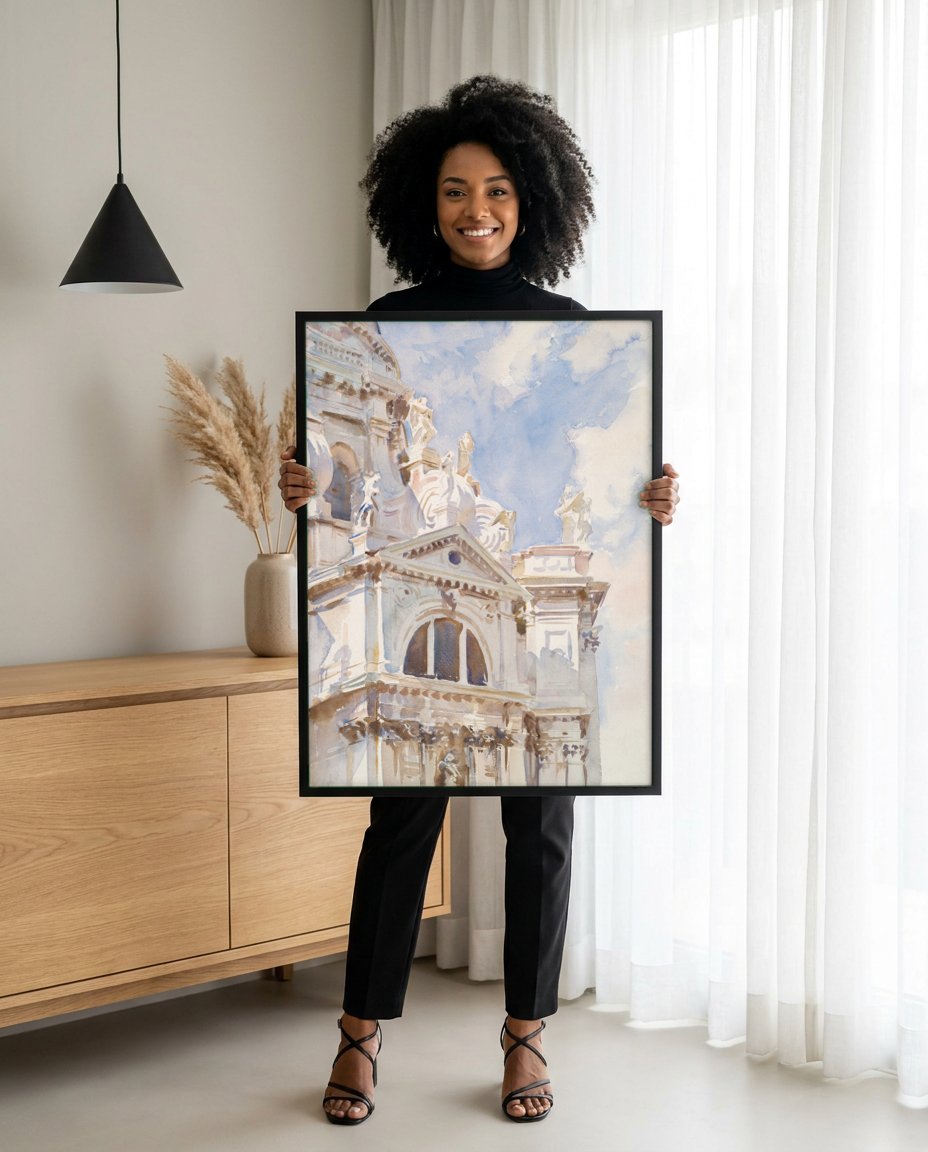 Quadro Decorativo Arquitetura Veneziana - John Singer Sargent com modelo em ambiente