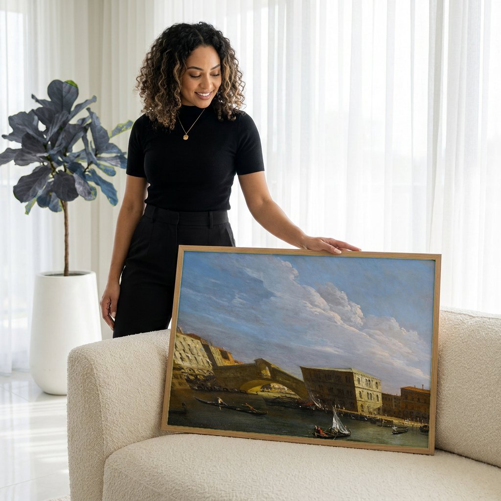 Quadro Decorativo A Ponte de Rialto - Canaletto com modelo em ambiente