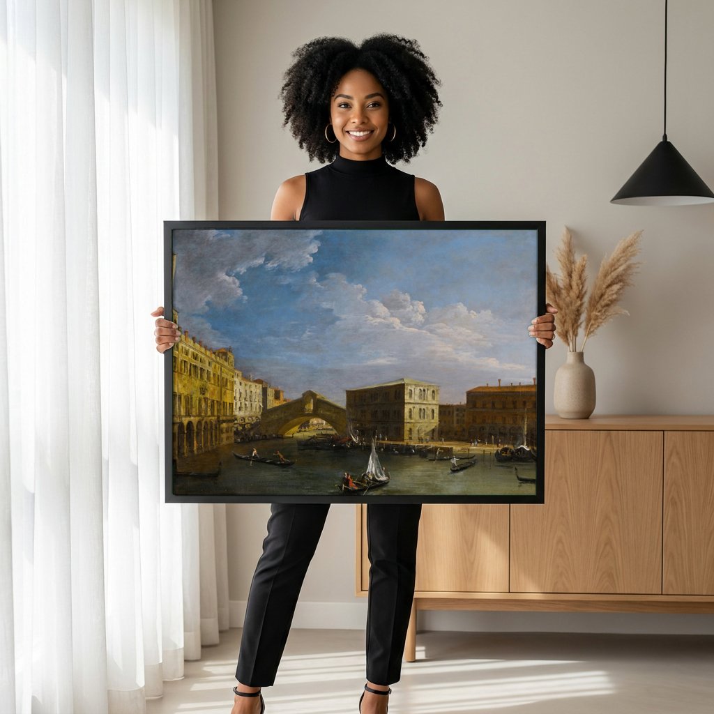 Quadro Decorativo A Ponte de Rialto - Canaletto com modelo em ambiente