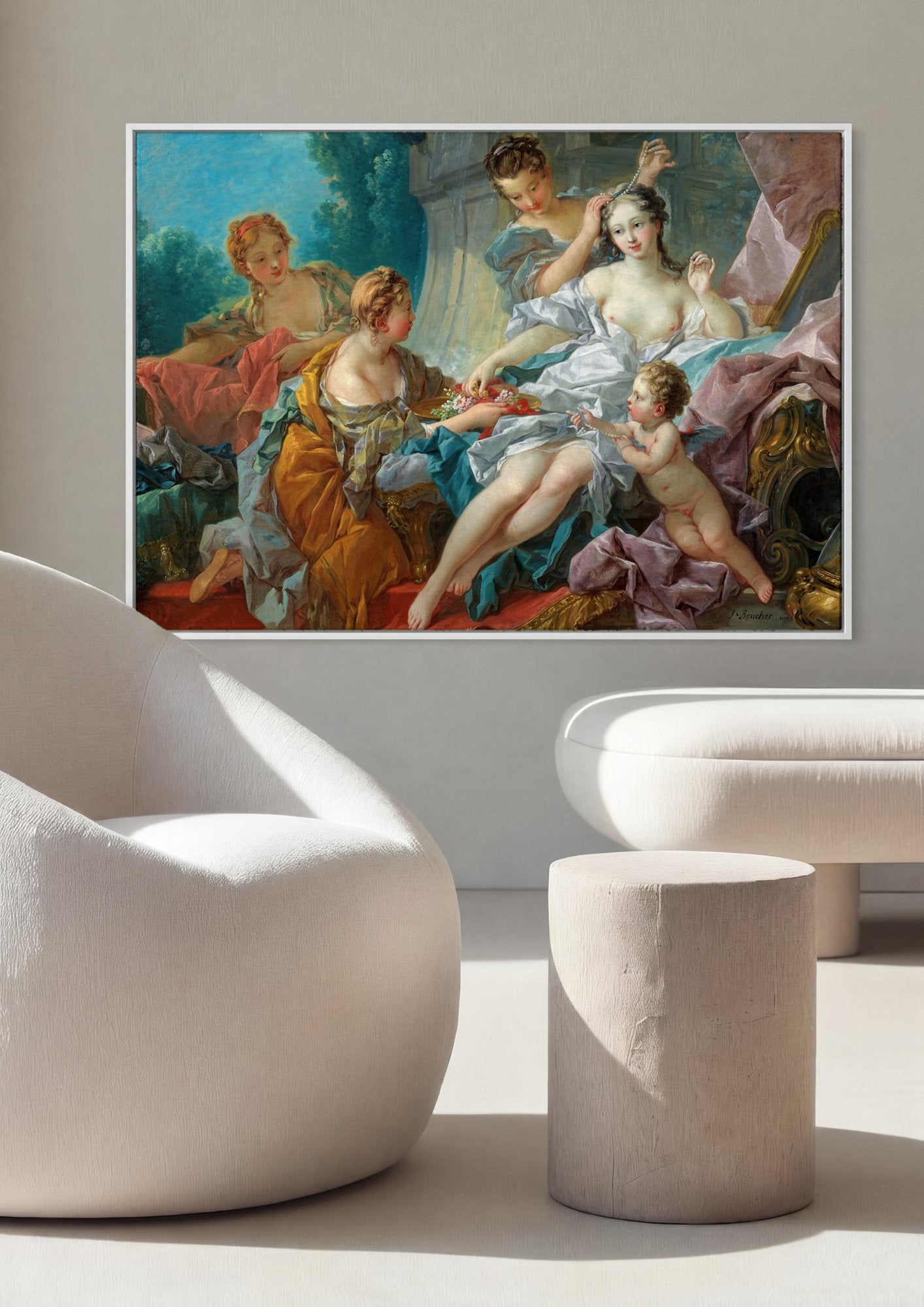 Quadro Decorativo O Banho de Diana - François Boucher em ambiente decorado