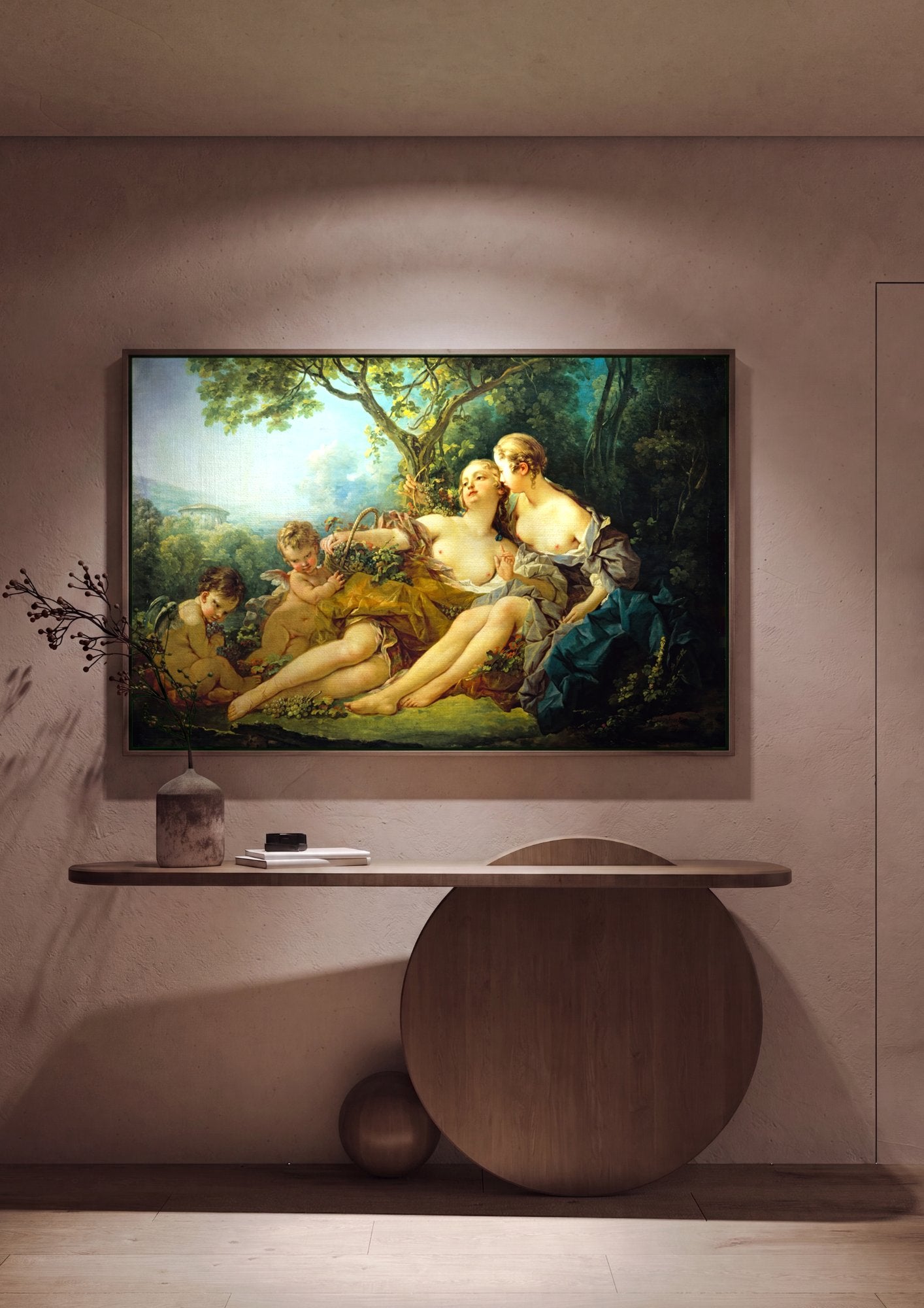 Quadro Decorativo Ninfas e Cupidos - François Boucher em ambiente decorado