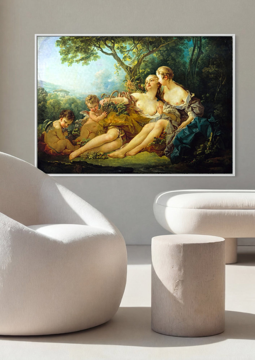Quadro Decorativo Ninfas e Cupidos - François Boucher em ambiente decorado