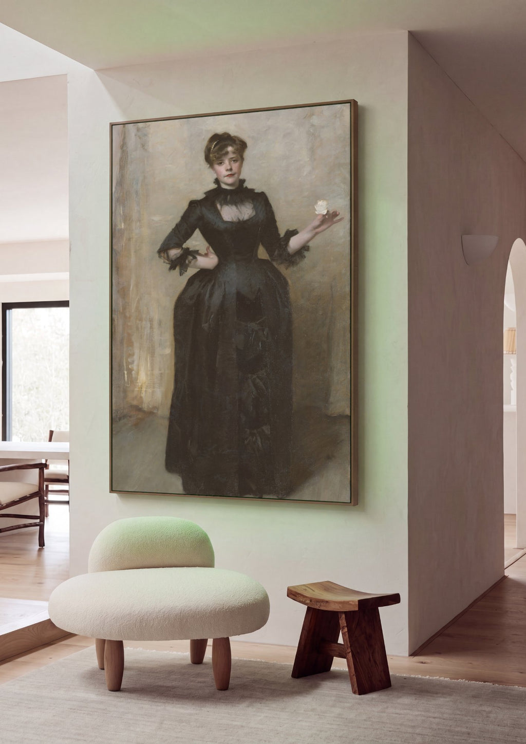 Quadro Decorativo Senhora com Rosa Branca - John Singer Sargent em ambiente decorado