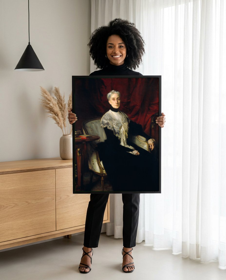 Quadro Decorativo Senhora com Xale Branco - John Singer Sargent com modelo em ambiente
