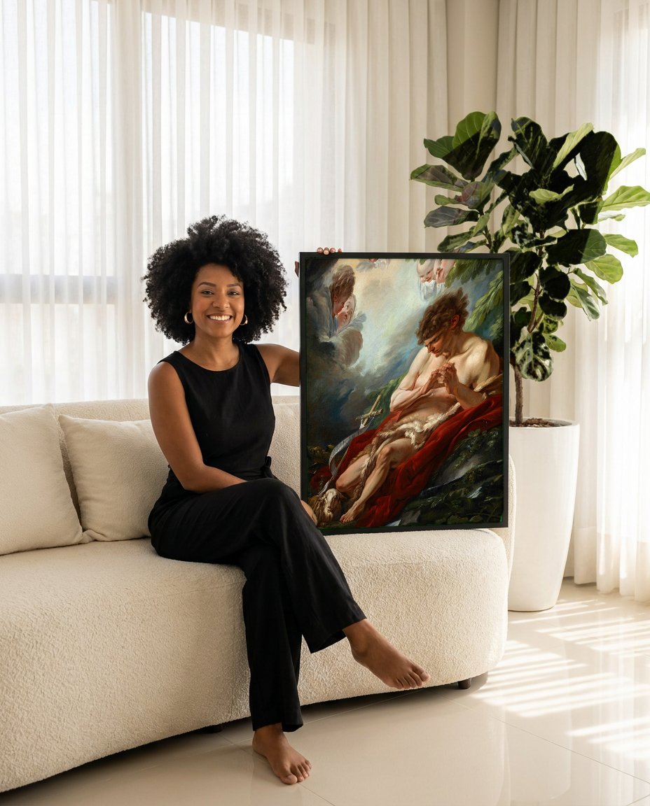 Quadro Decorativo São João Batista - François Boucher com modelo em ambiente