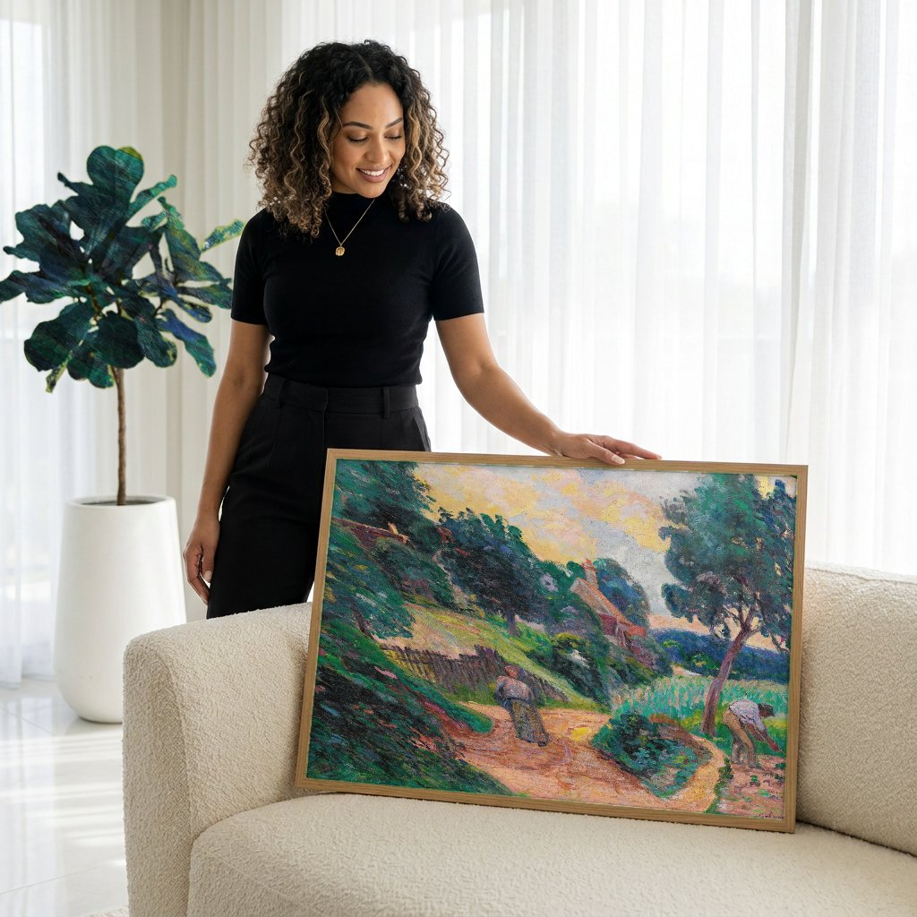 Quadro Decorativo Paisagem Rural - Armand Guillaumin com modelo em ambiente
