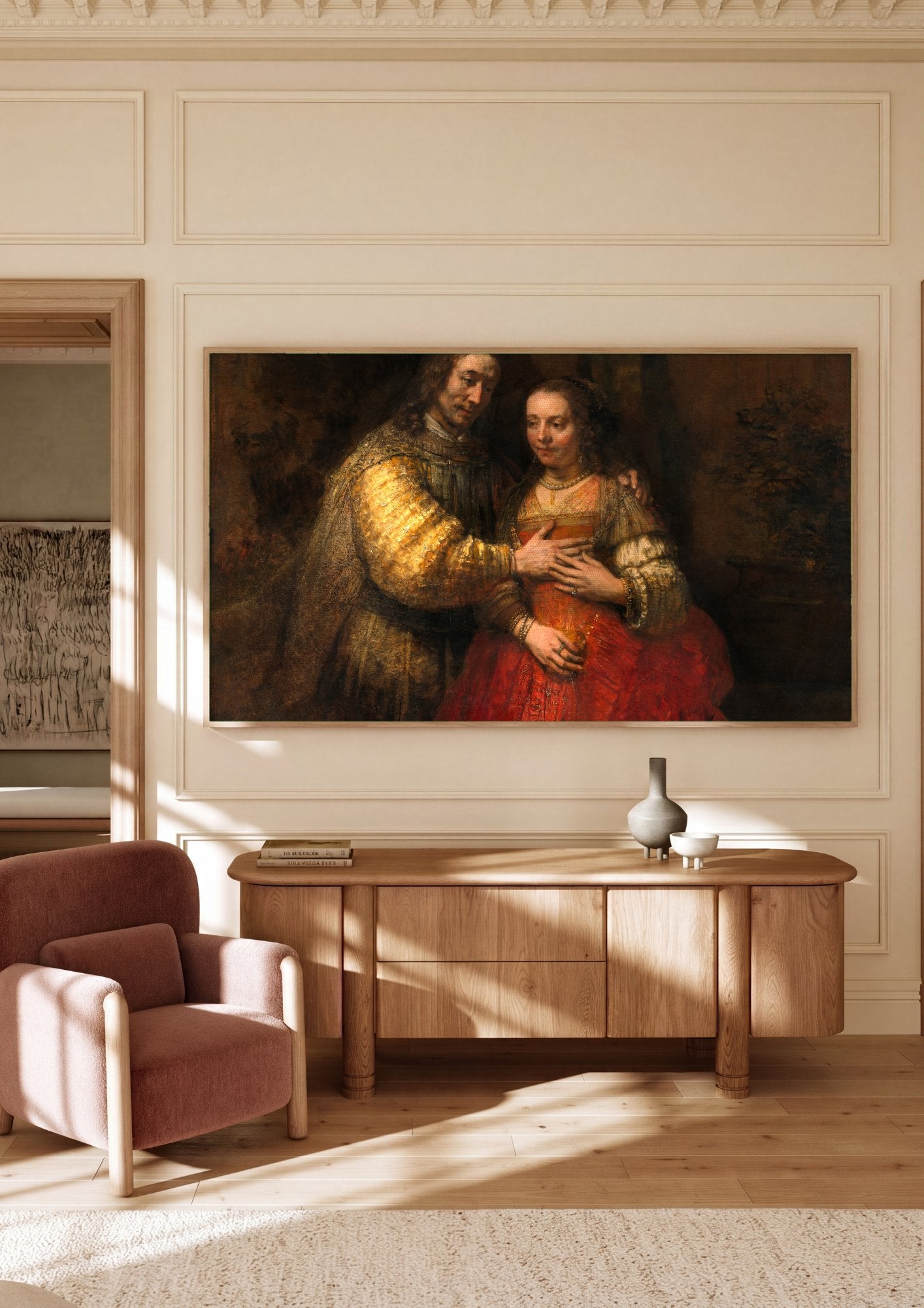 Quadro Decorativo A Noiva Judia - Rembrandt em ambiente decorado