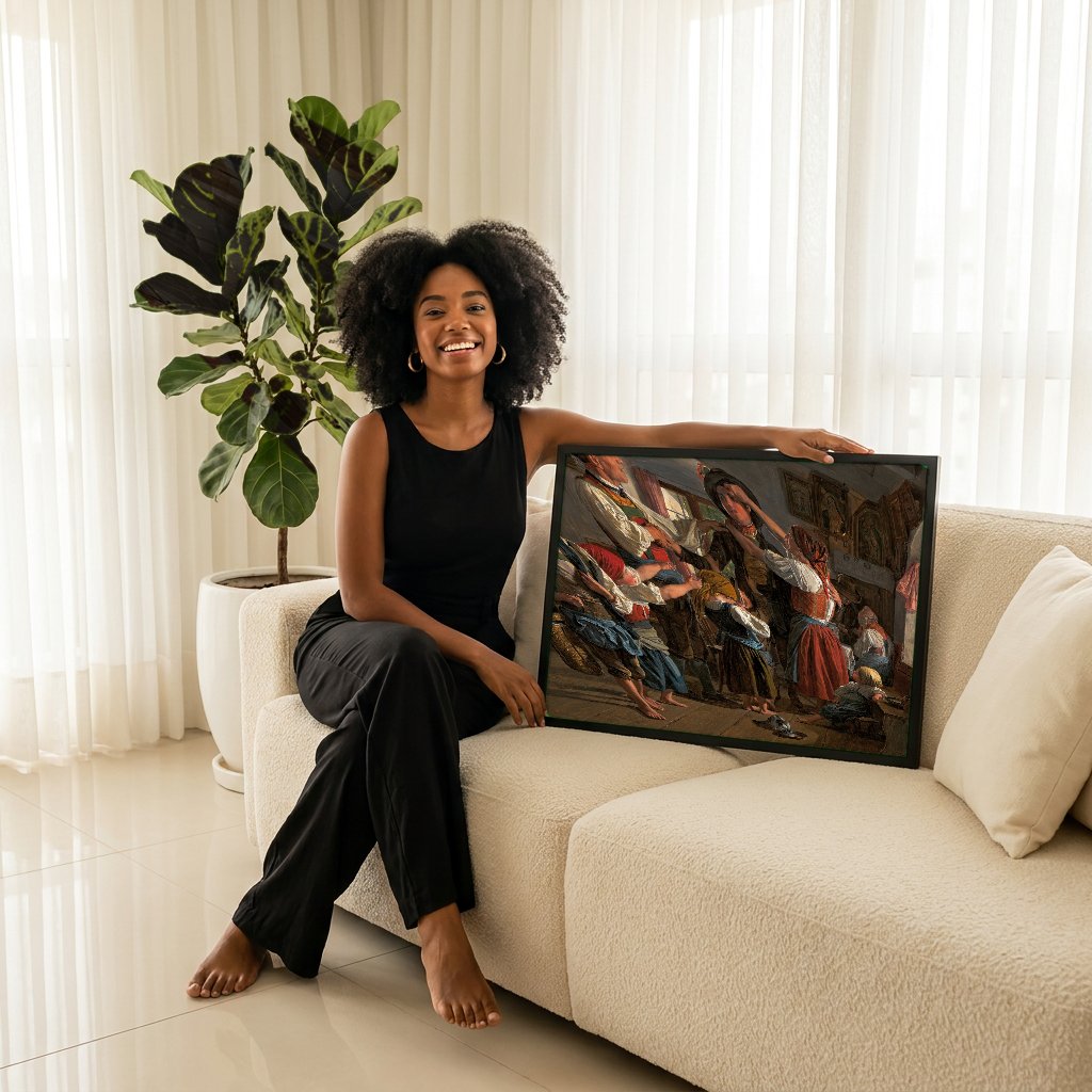 Quadro Decorativo A Preparação - Ferdinand Georg Waldmüller com modelo em ambiente