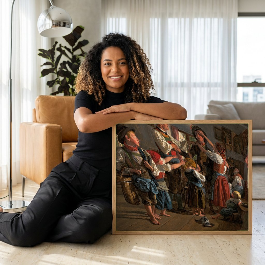 Quadro Decorativo A Preparação - Ferdinand Georg Waldmüller com modelo em ambiente