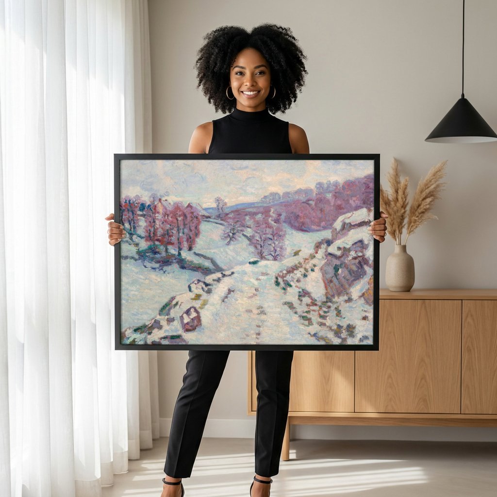 Quadro Decorativo Paisagem Nevada - Armand Guillaumin com modelo em ambiente