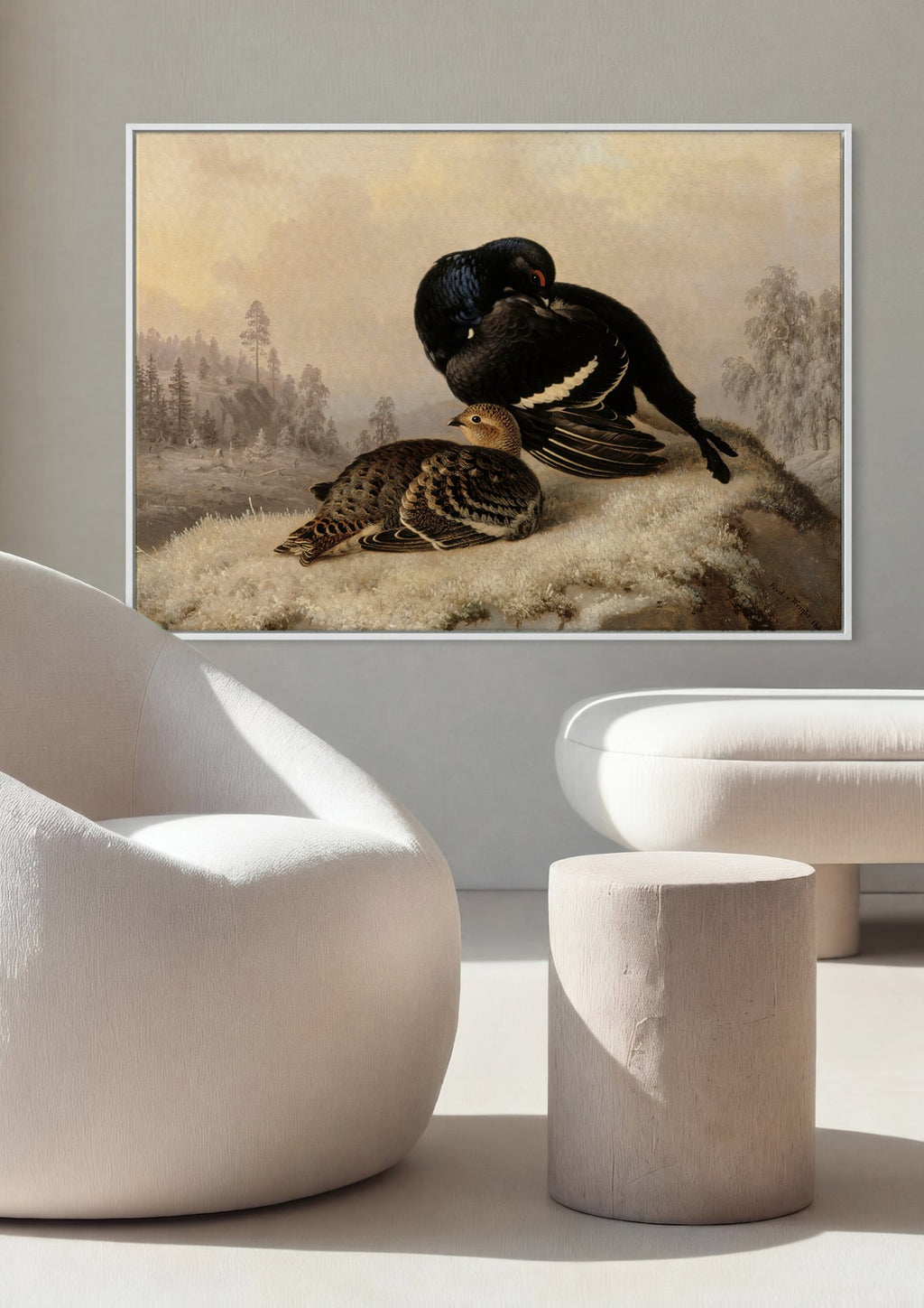 Quadro Decorativo Aves na Neve - Ferdinand von Wright em ambiente decorado