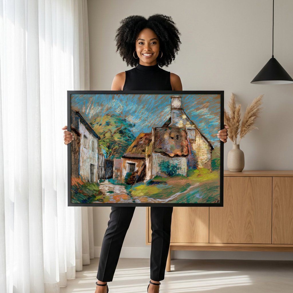 Quadro Decorativo Casas de Campo - Armand Guillaumin com modelo em ambiente