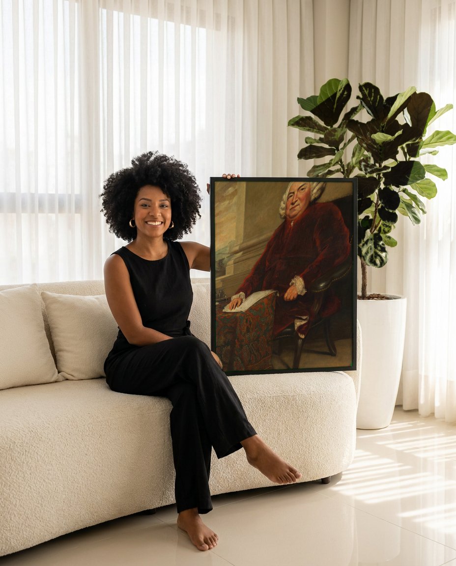 Quadro Decorativo Retrato de George Handel - Sir Joshua Reynolds com modelo em ambiente