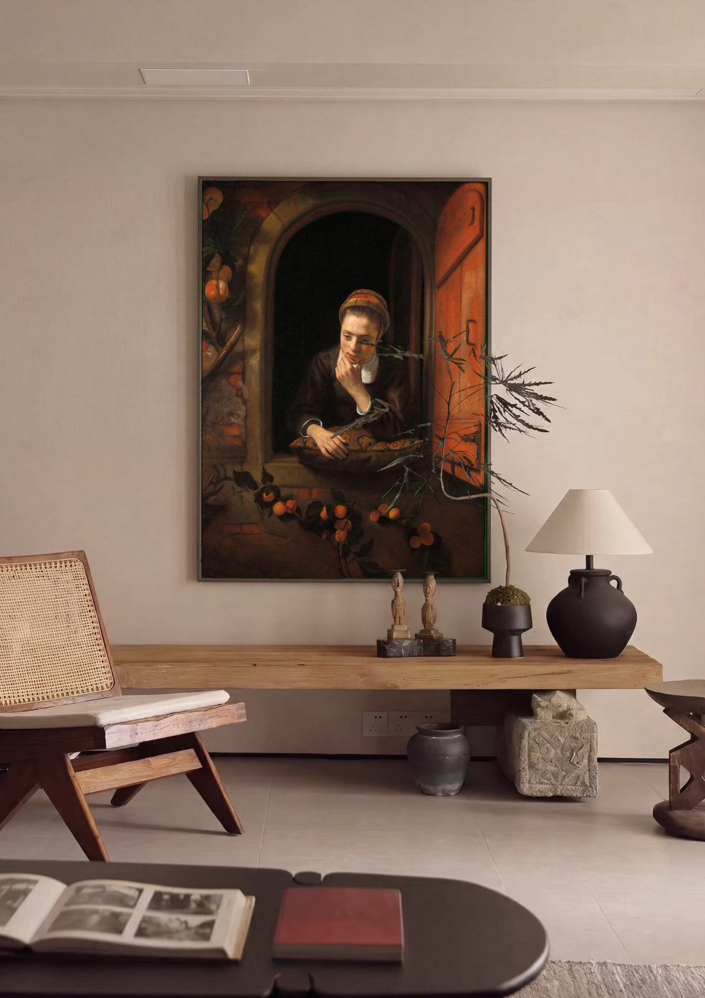 Quadro Decorativo A Contemplação na Janela - Nicolaes Maes em ambiente decorado