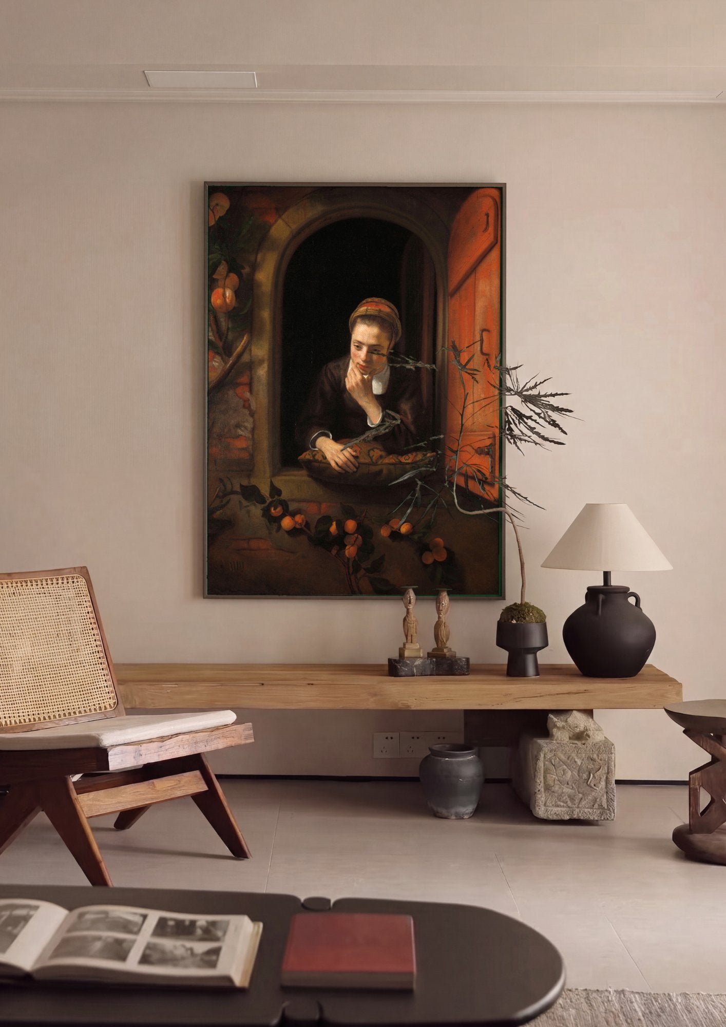Quadro Decorativo A Contemplação na Janela - Nicolaes Maes em ambiente decorado