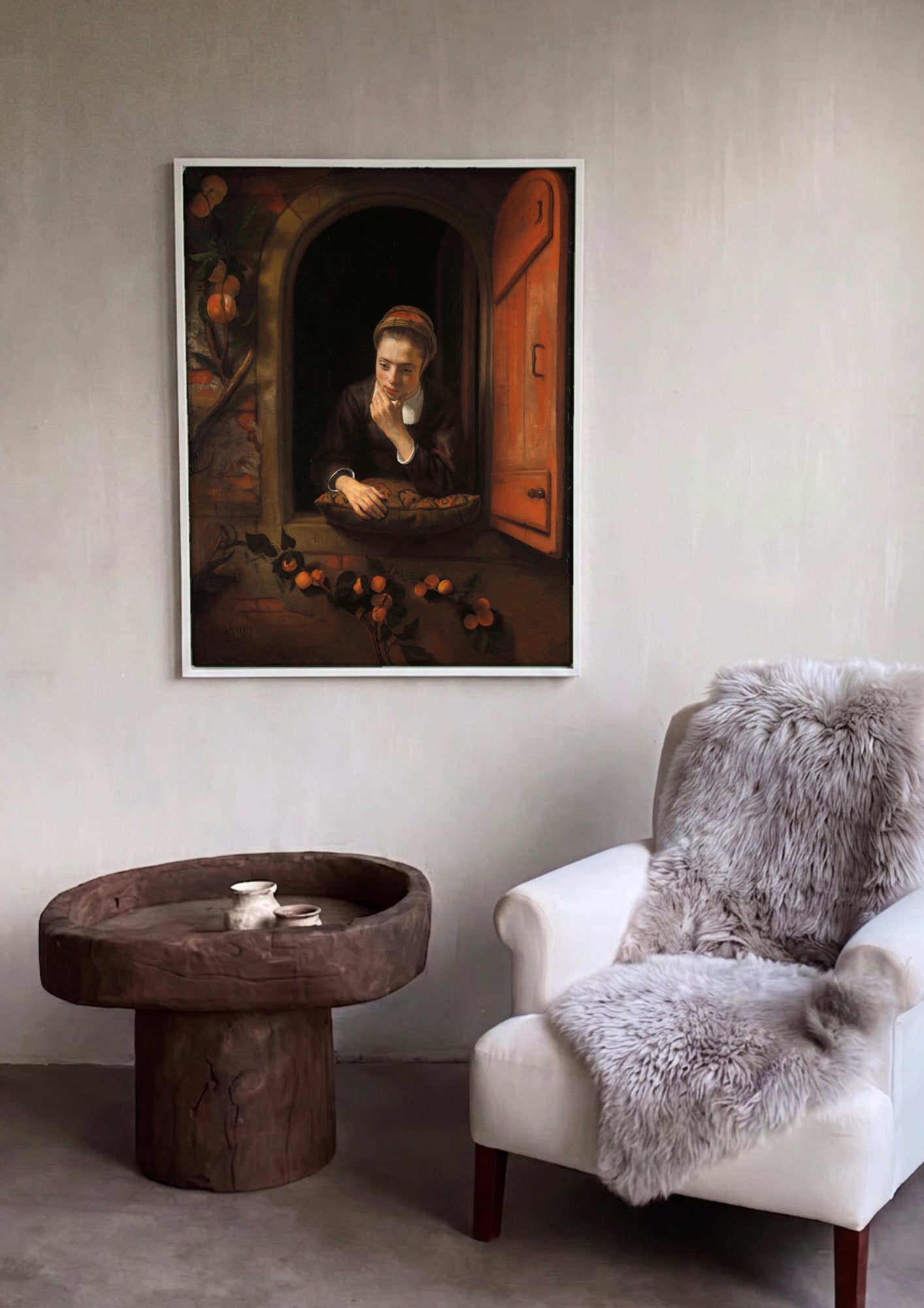 Quadro Decorativo A Contemplação na Janela - Nicolaes Maes em ambiente decorado