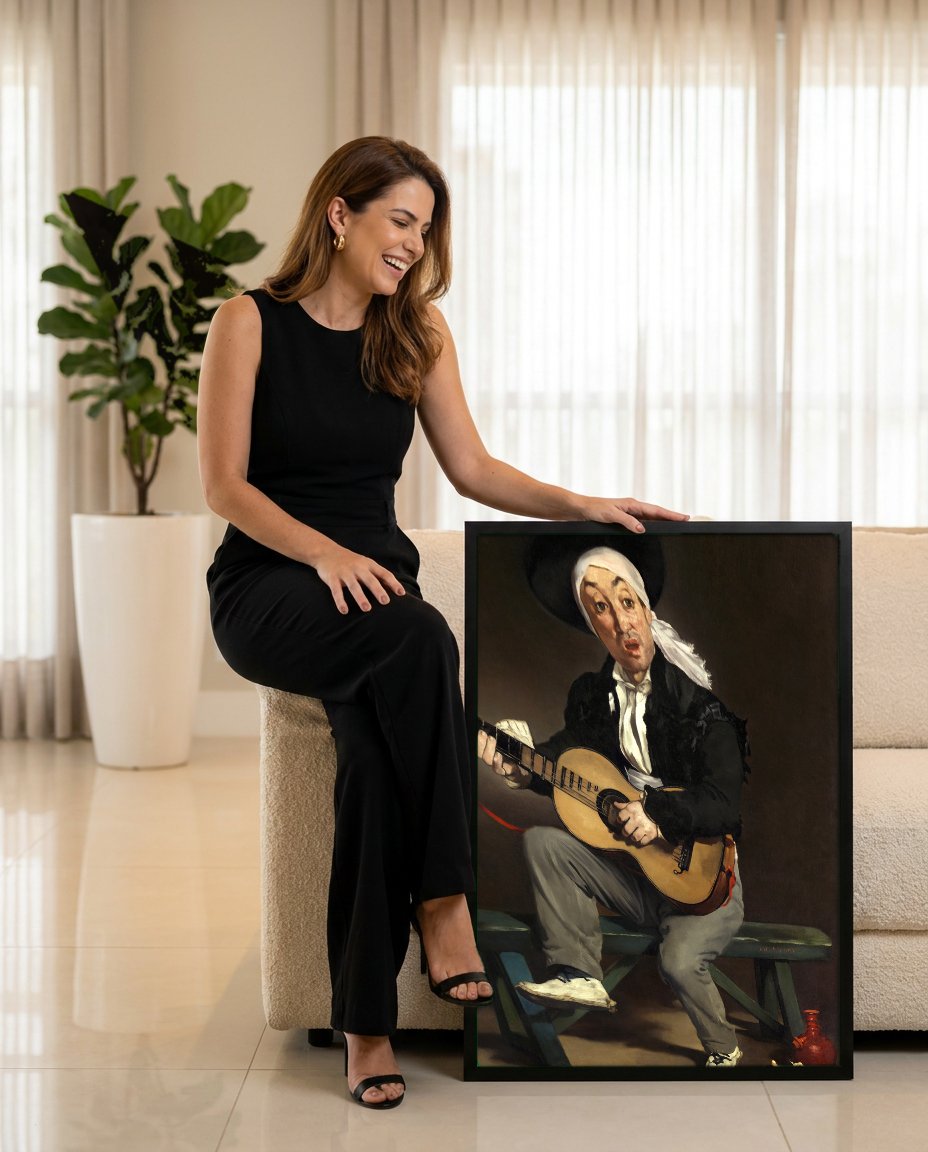 Quadro Decorativo O Cantor Espanhol - Manet com modelo em ambiente