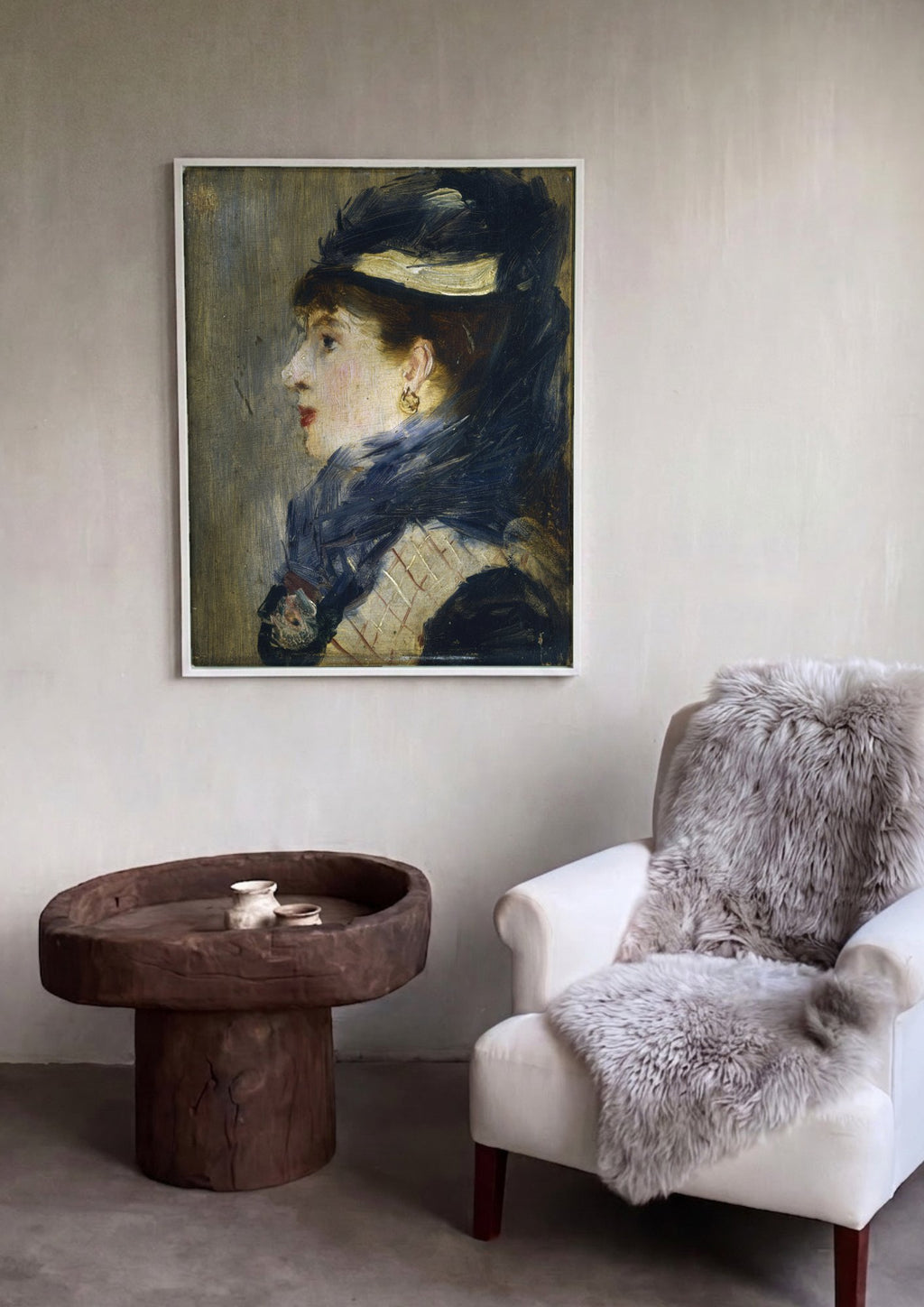 Quadro Decorativo Mulher com Chapeu - Manet em ambiente decorado