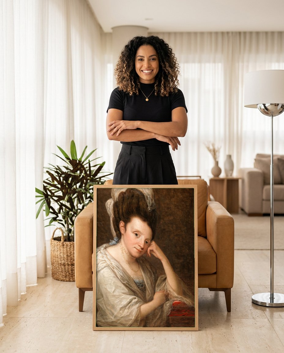 Quadro Decorativo Retrato de Senhora - Angelica Kauffmann com modelo em ambiente