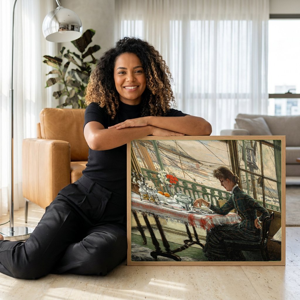 Quadro Decorativo A Mesa de Café da Manhã - James Tissot com modelo em ambiente