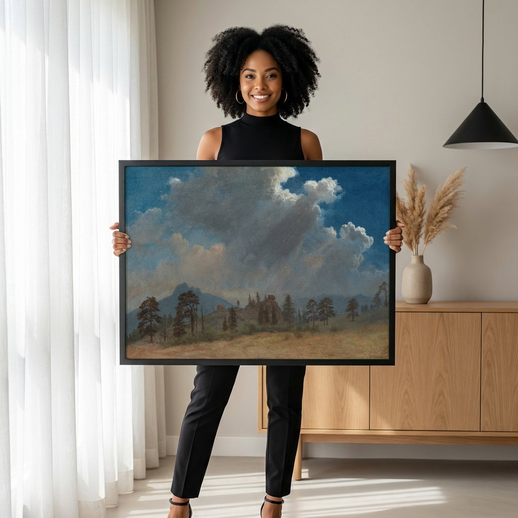 Quadro Decorativo Nuvens sobre a Montanha - Albert Bierstadt com modelo em ambiente