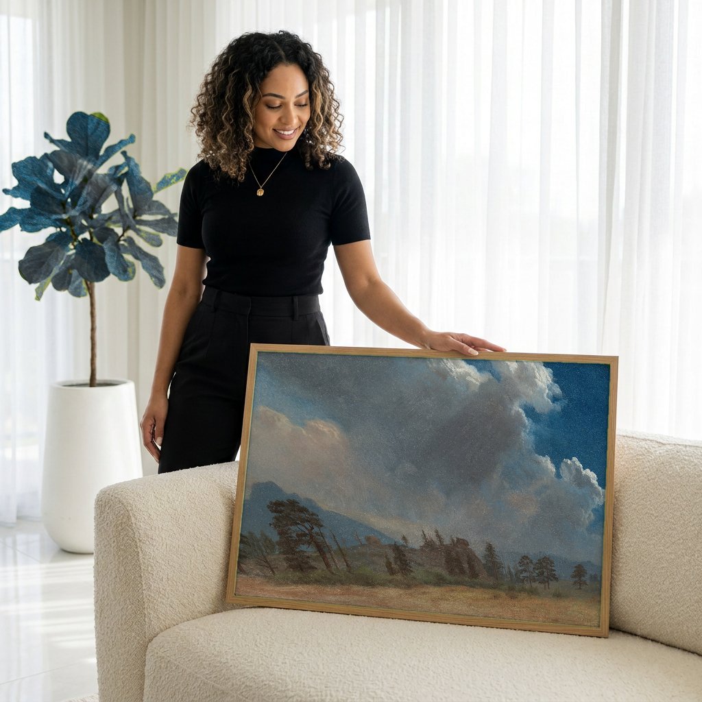 Quadro Decorativo Nuvens sobre a Montanha - Albert Bierstadt com modelo em ambiente