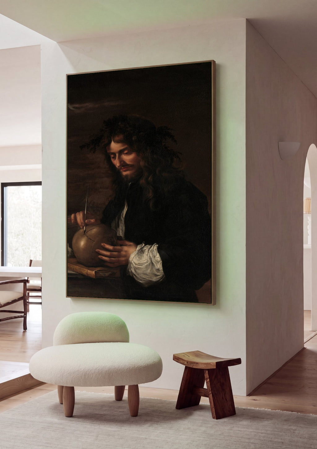 Quadro Decorativo Autorretrato com Crânio – Salvator Rosa em ambiente decorado